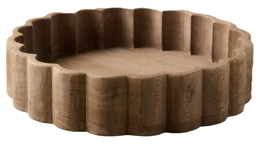 Antiqued Wood Scalloped Tray