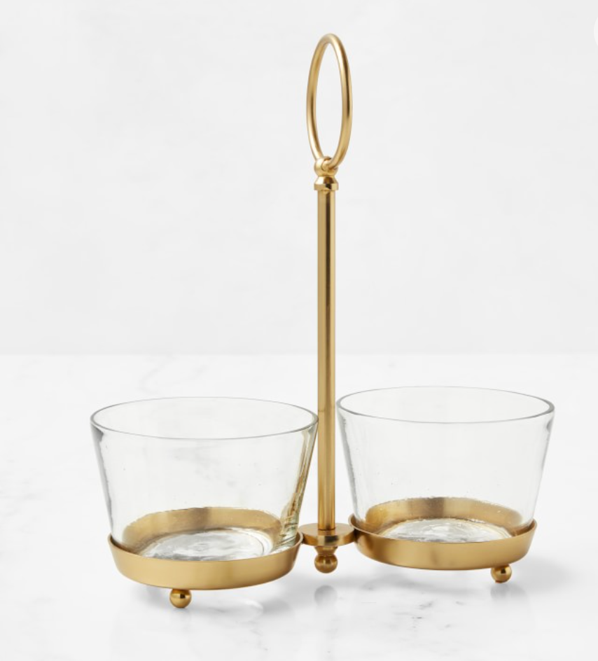 Antique Brass and Glass Condiment Dish