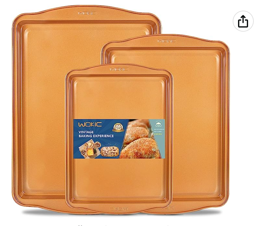 Wokic 3-Piece Nonstick Baking Pans Set, Baking Sheet Set with Wide Edge, Half/Jelly Roll/Quarter Baking Tray, Dishwasher Safe Easy Clean for Kitchen Oven Pan Bakeware Set