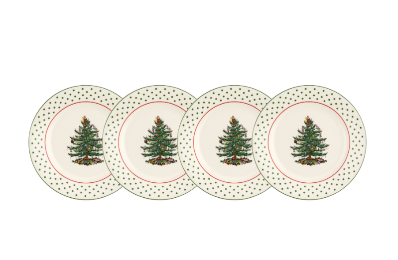 Christmas Tree Polka Dot Set of 4 Dessert Plates