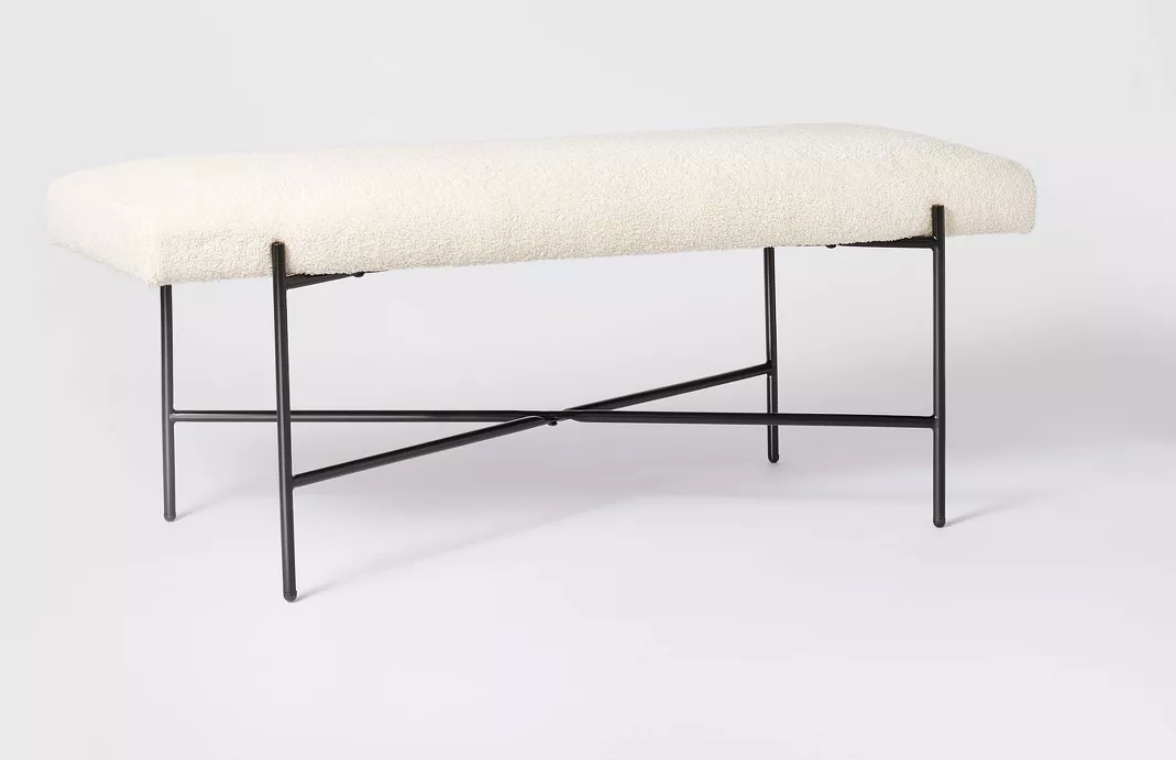 Clarkston Metal Base Upholstered Bench Cream Boucle - Threshold™ designed with Studio McGee