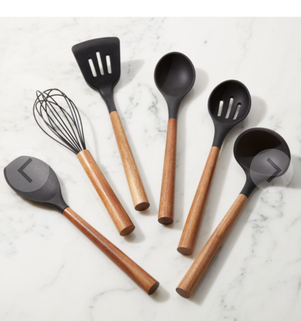 Black Silicone Utensils with Acacia Handles, Set of 6