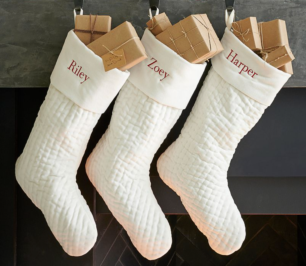 Channel Quilted Velvet Stocking - IVORY