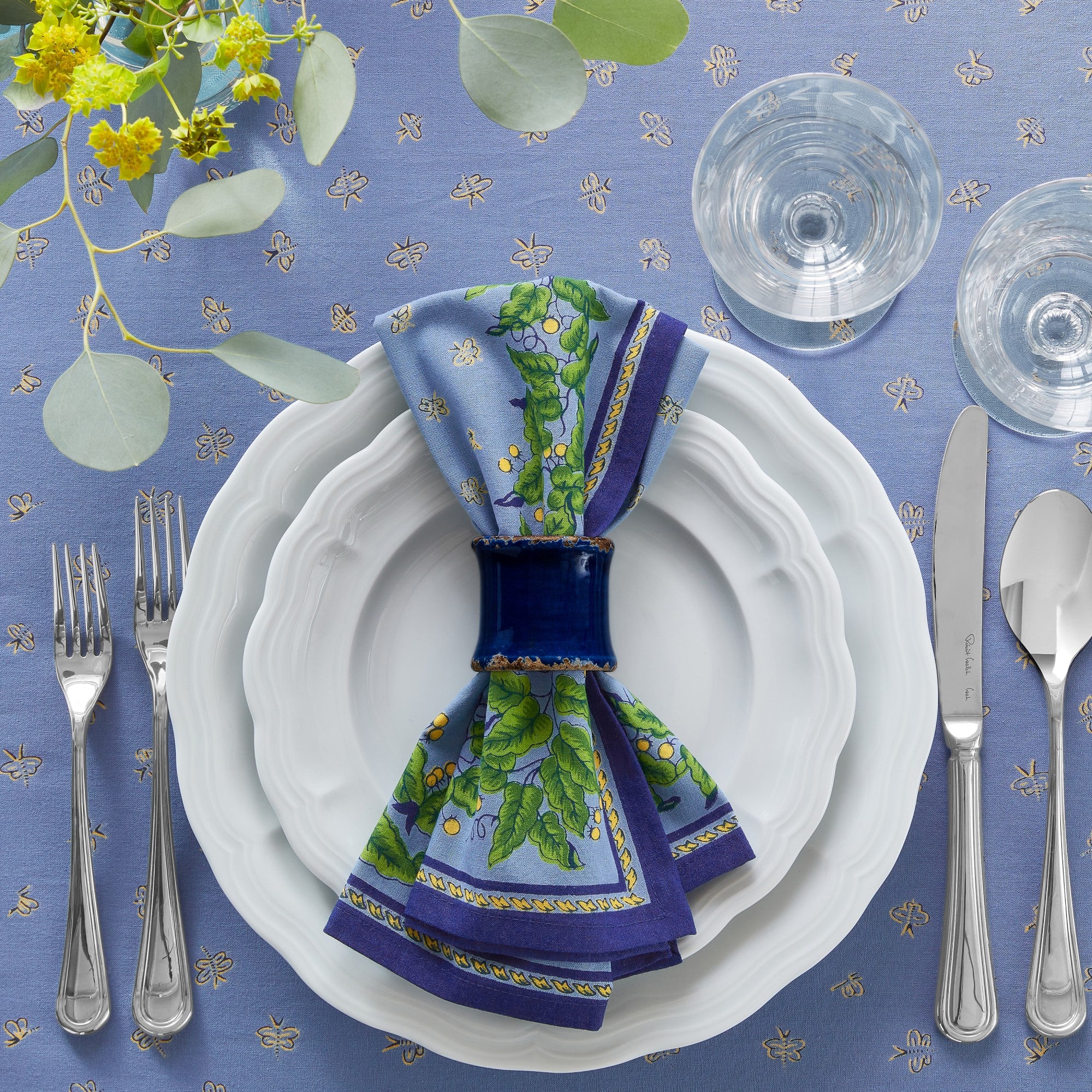 Blue Rustic Ceramic Napkin Rings, Set of 4