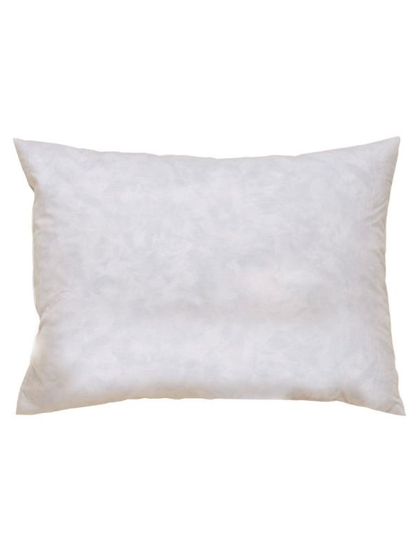 Front view of down boudoir pillow insert 12 x 16 showing plush down filling and white cotton cover on white background