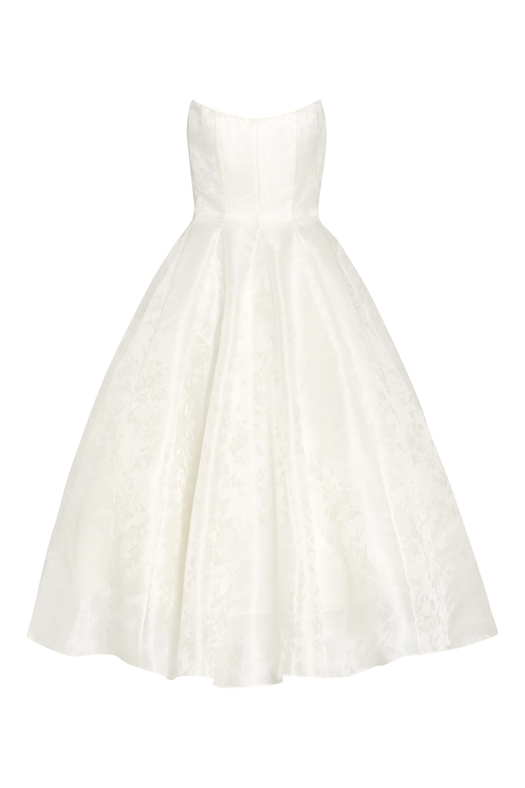 Fiorela White Floral Jacquard Strapless Midi Dress | Over The Moon Fiorela White Floral Jacquard Strapless Midi Dress | Over The Moon