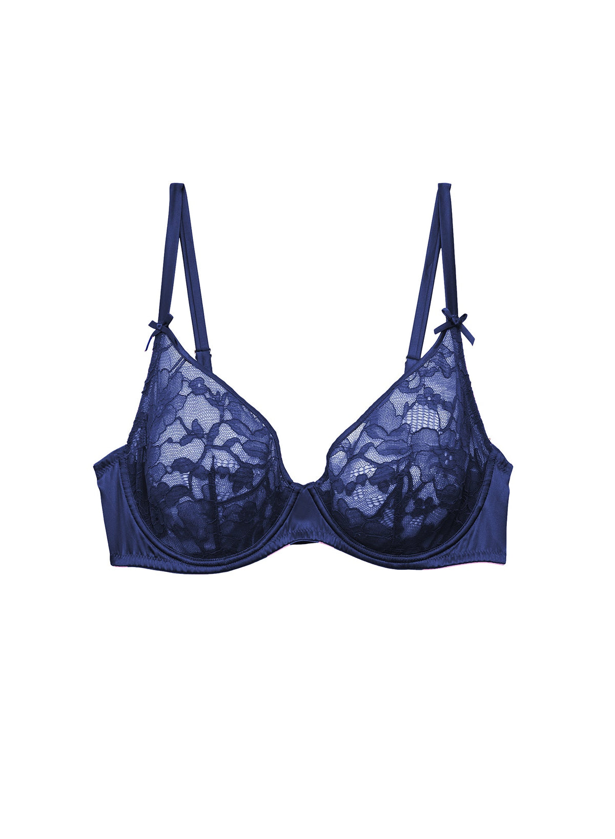 Buy Clovia Lace Printed Padded Demi Cup Underwired Balconette Bra - Dark  Blue online
