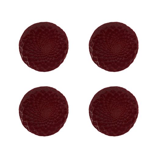 Top view of Amazonia Dinner Plate, Set of 4 showcasing four intricate patterned plates on a white background