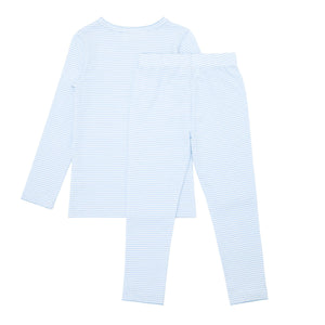 Girls Powder Blue Stripe Pima Pajamas Set