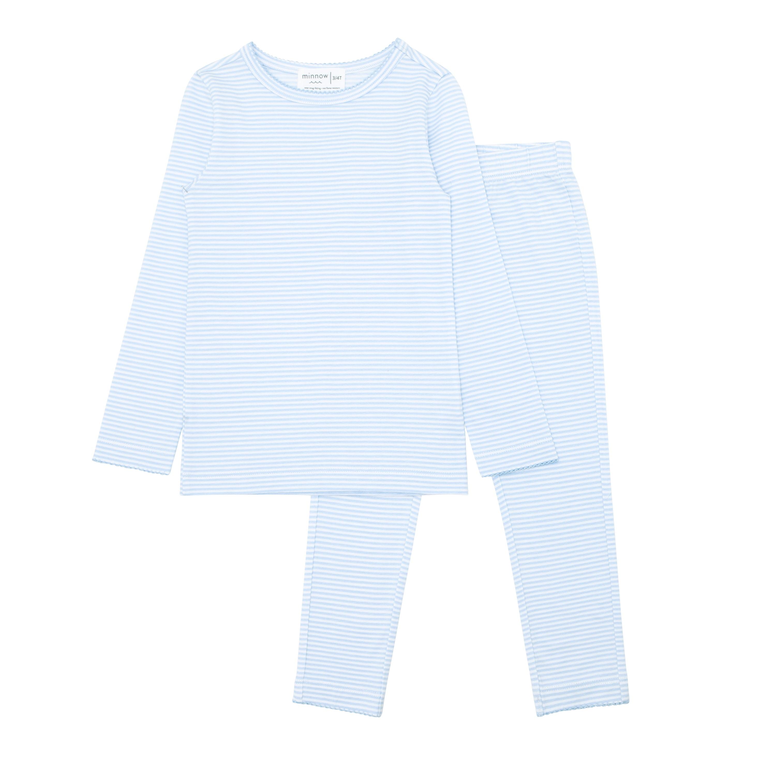 Girls Powder Blue Stripe Pima Pajamas Set