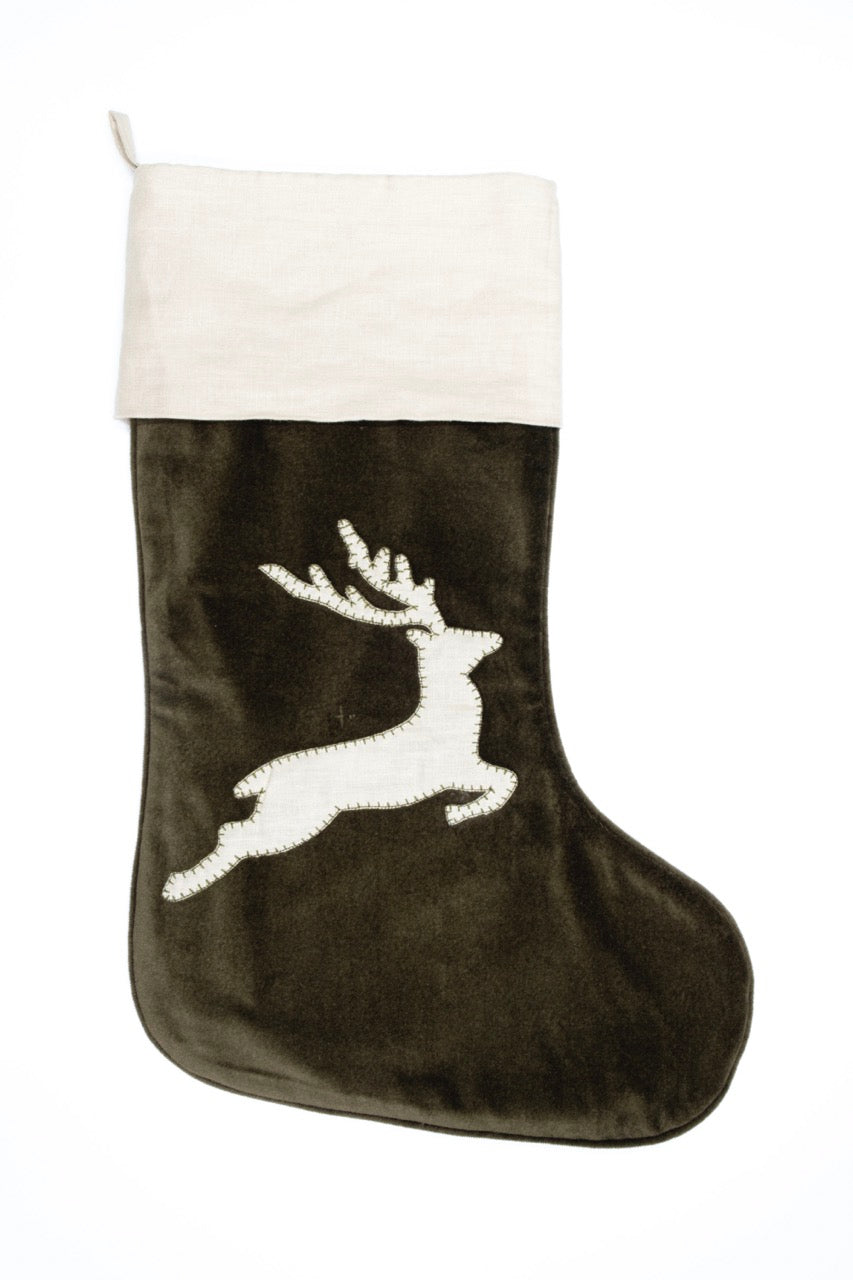 Christmas Stockings Reindeer Hand Embroidery on Velvet