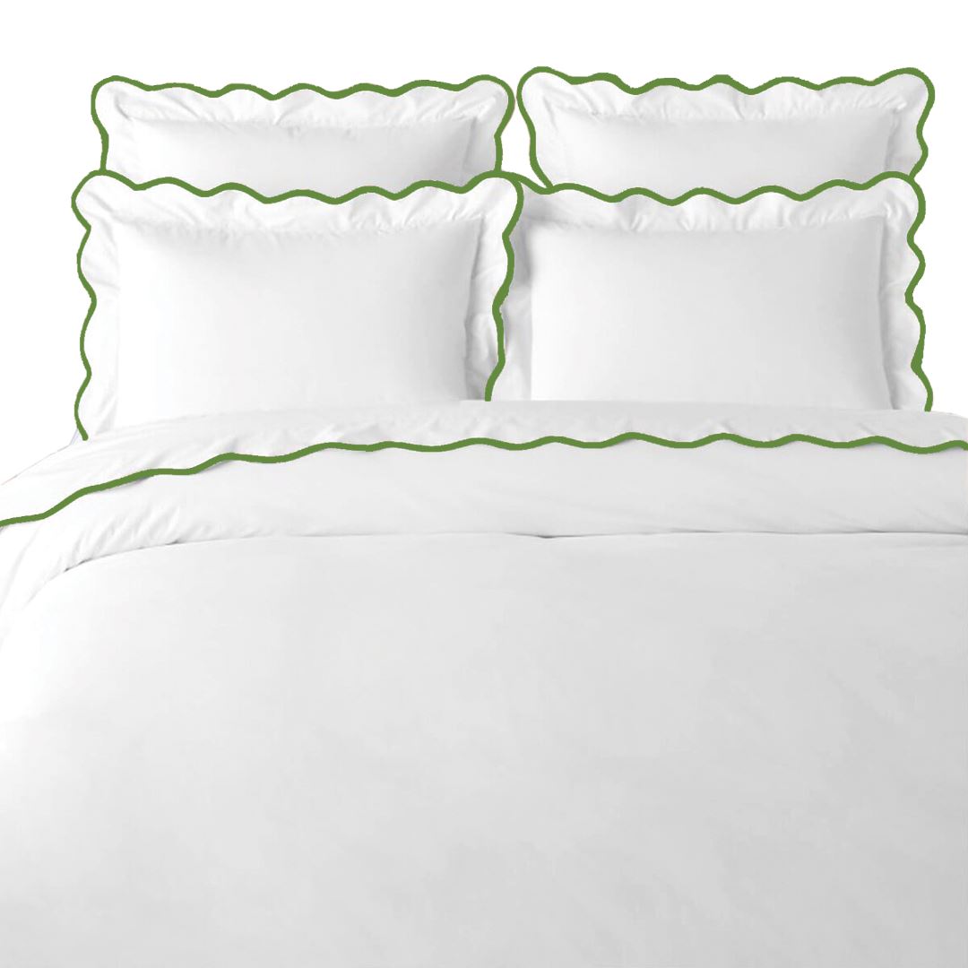 Scalloped Duvet Cover, Green / White