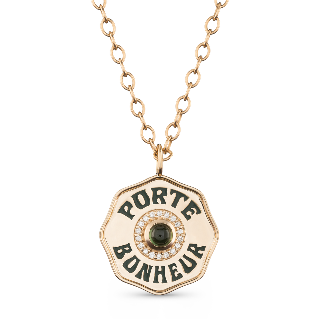 Large Enamel Porte Bonheur Necklace with Diamond Halo