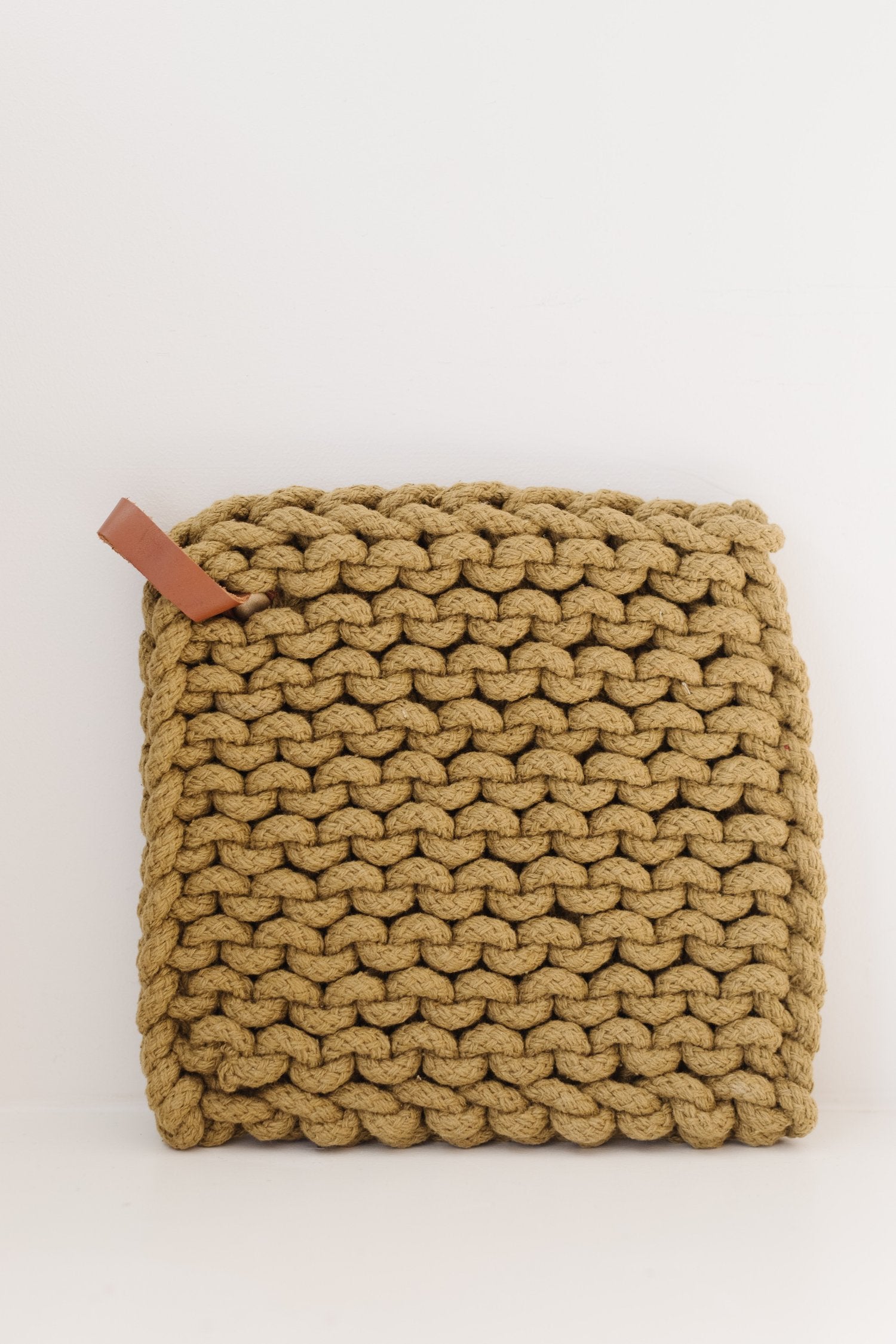 Crocheted Pot Holder with Leather Loop
