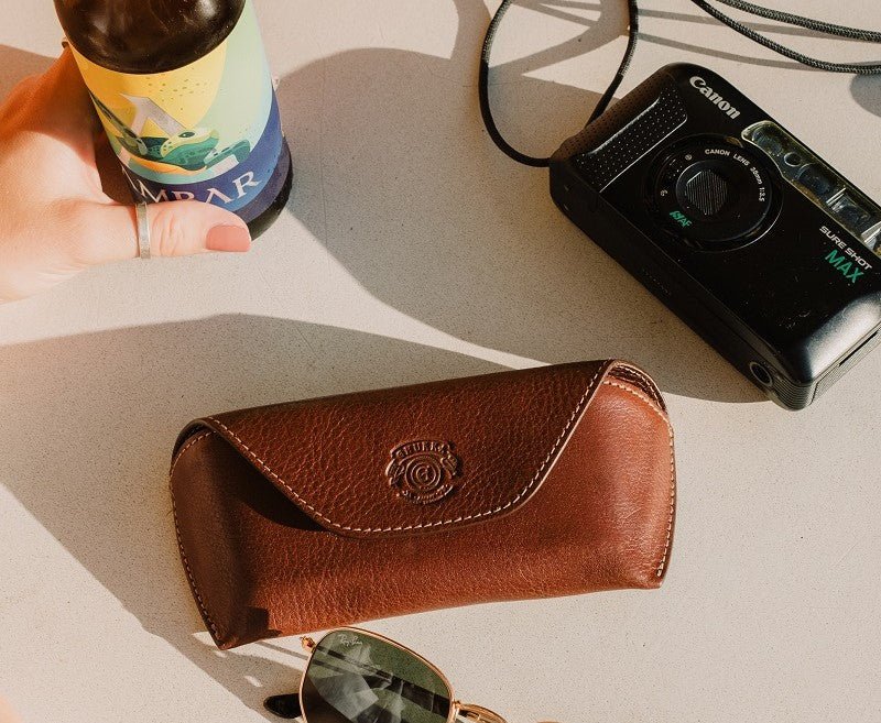 Hard Sunglass Case No. 251 Vintage Chestnut Leather Eyewear Case Ghurka Over The Moon