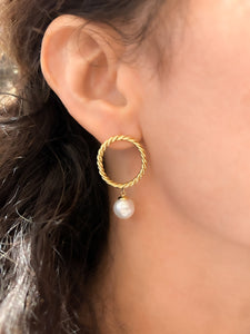 Akoya Pearl Twisted Gold Earrings