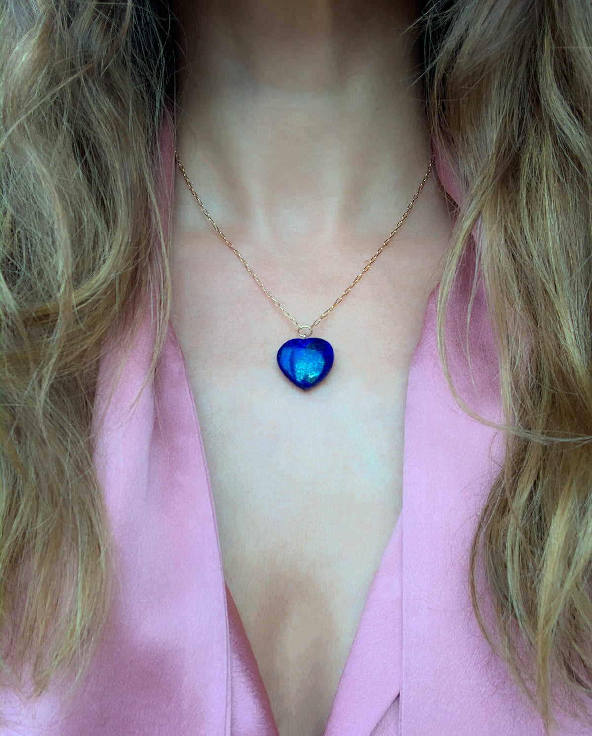 Lapis Lazuli Heart Pendant on Gold Chain