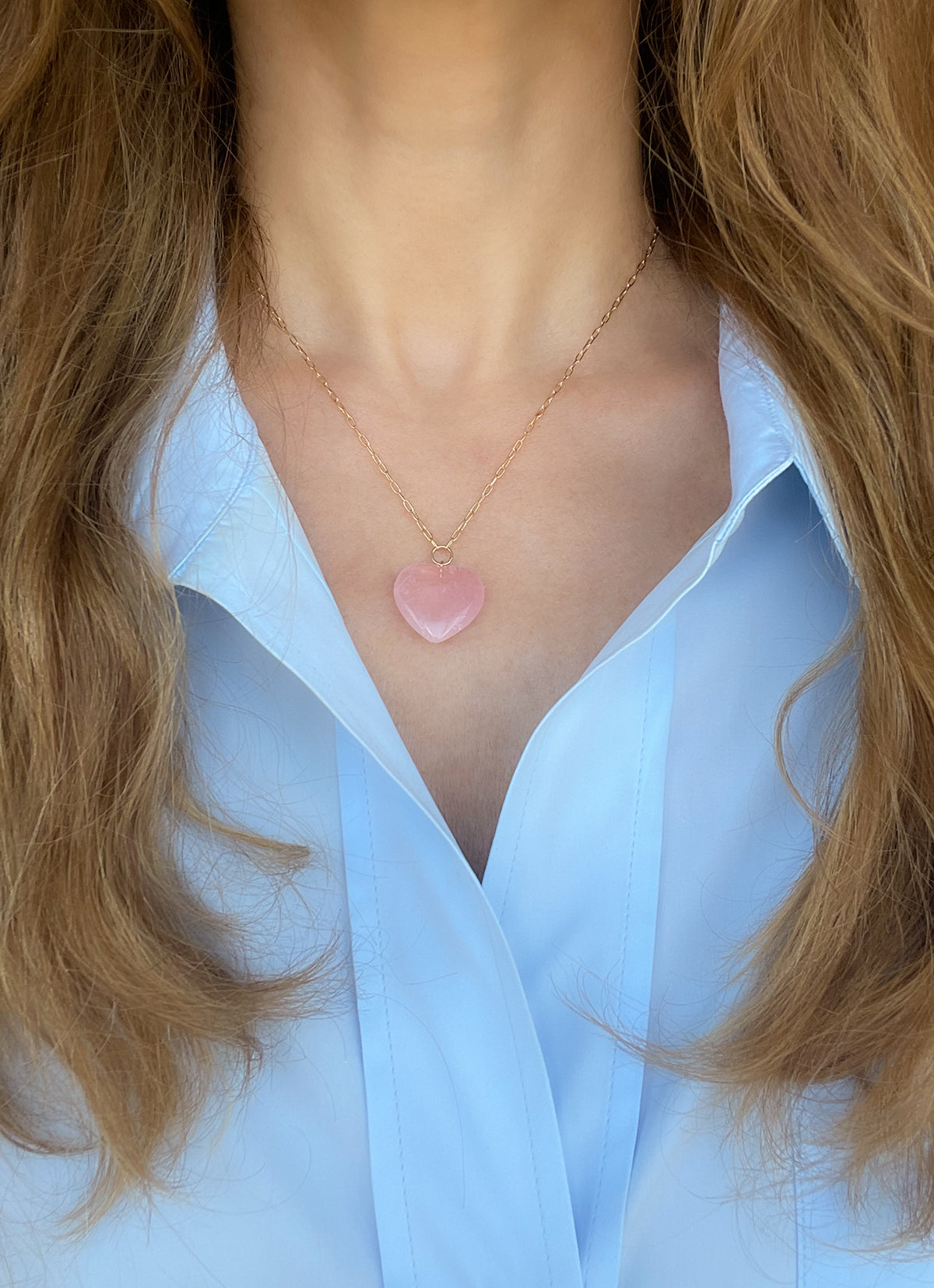 Rose Quartz Heart Pendant on Gold Chain