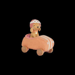 Olli Ella Holdie Dog-Go pink racer car and dog driver side view