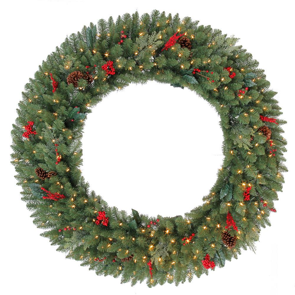 60 in. Winslow Fir Battery-Operated Pre-Lit LED Artificial Christmas Wreath with 560 Tips and 240 Warm White Lights