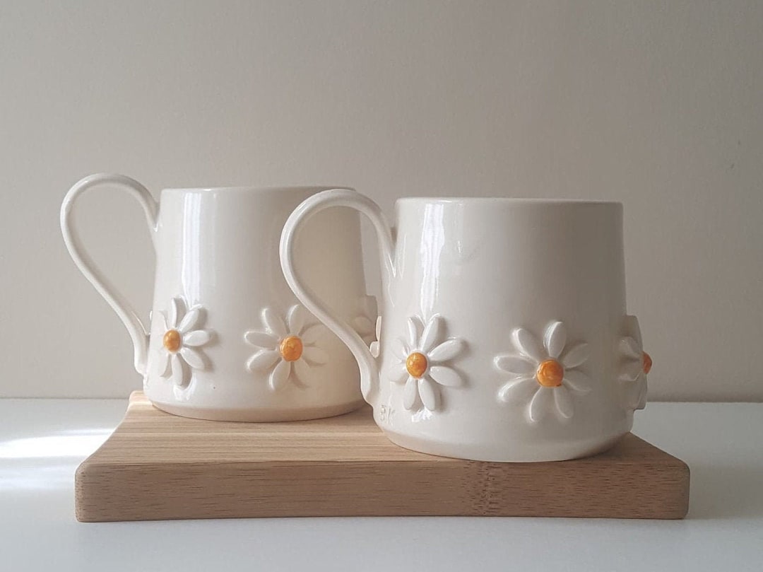 Ceramic Mug, Daisy Coffee Mug, Handmade