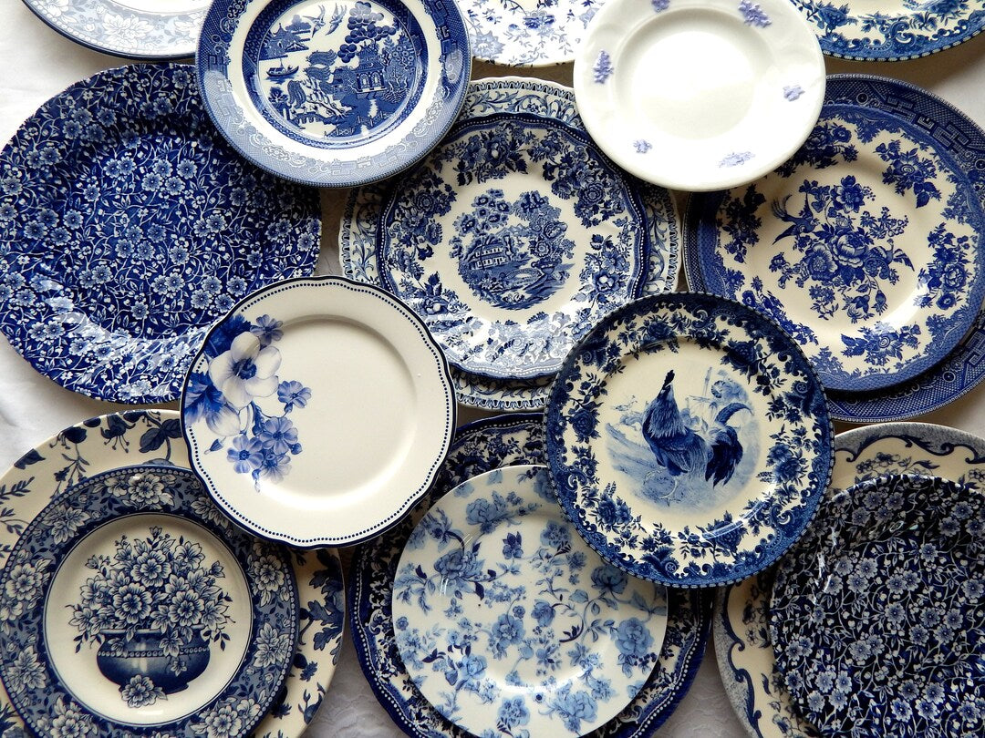 Blue and White Vintage Plates (set of 6)