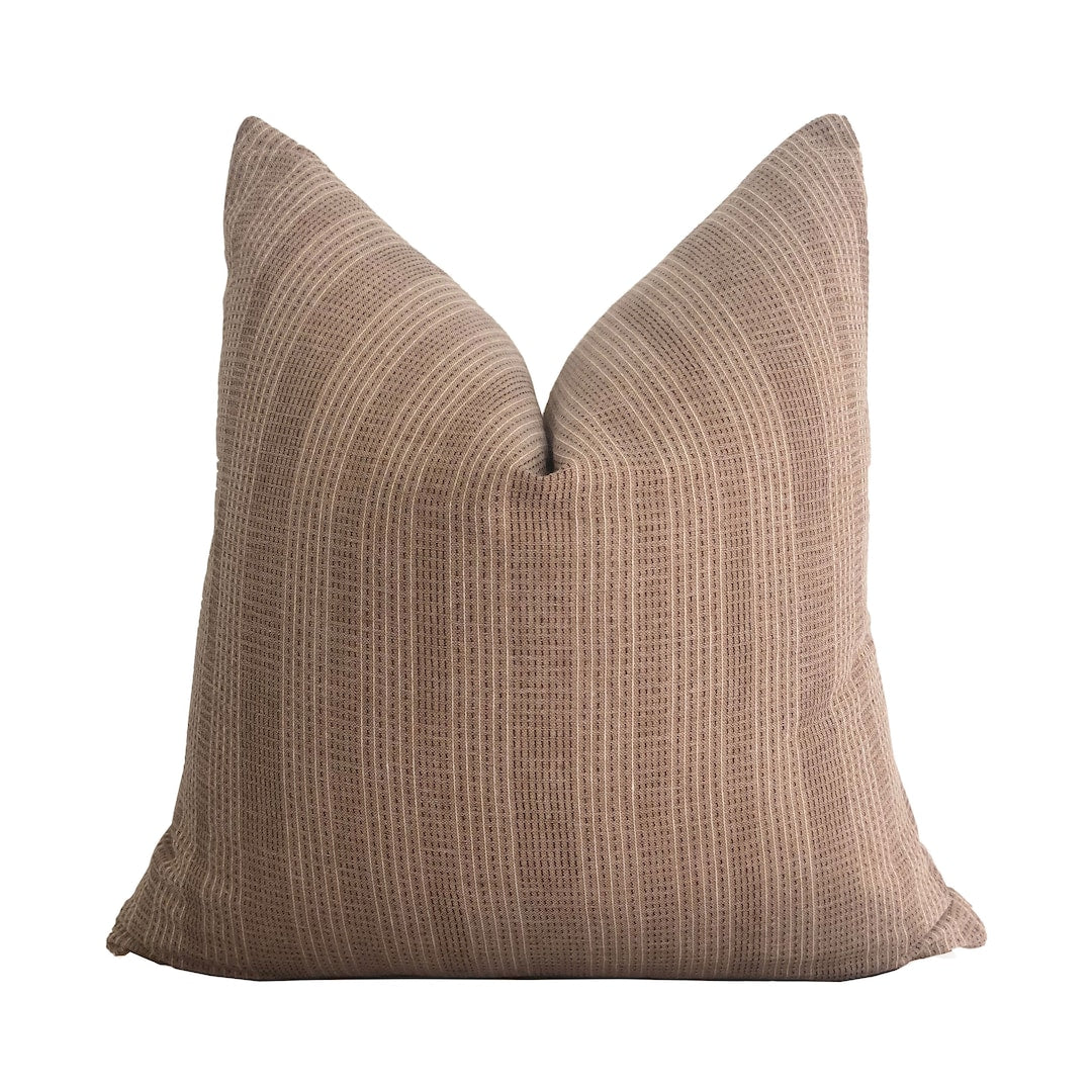 Brown Neutral Stripe Pillow Cover with Sashiko Stitching, Modern Farmhouse Pillow, Neutral Decor