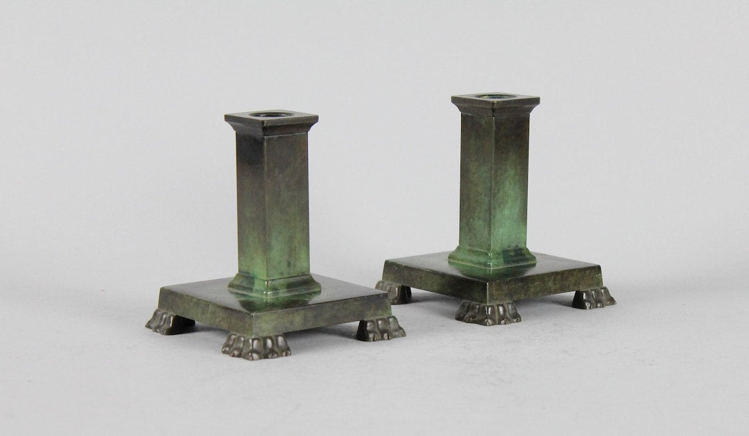 A Pair of GAB Swedish Modern Bronze Patinated Candlesticks.