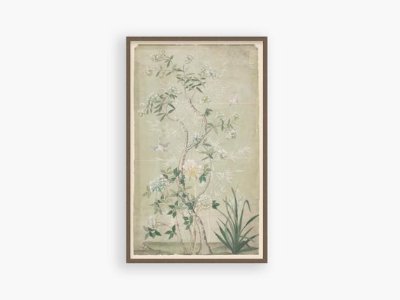 Springtime Finches Art Print, Giclée Satin Fine Art Paper, Chinois, Chinoiserie