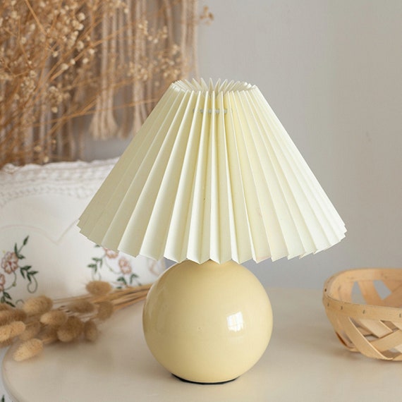 Cream Bedside Lamp with White Pleated Lamp Shade