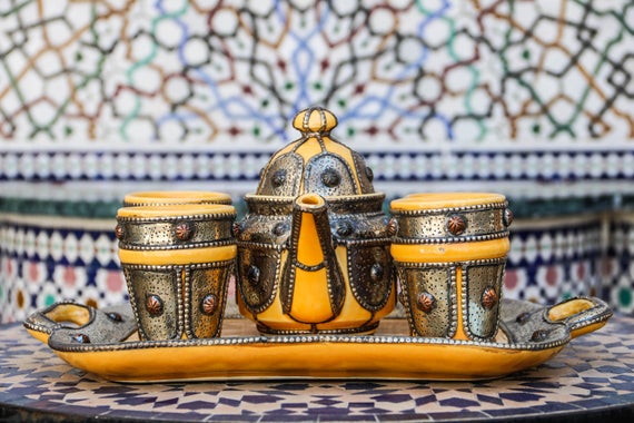 Antique Moroccan Ceramic Tea Pot Set