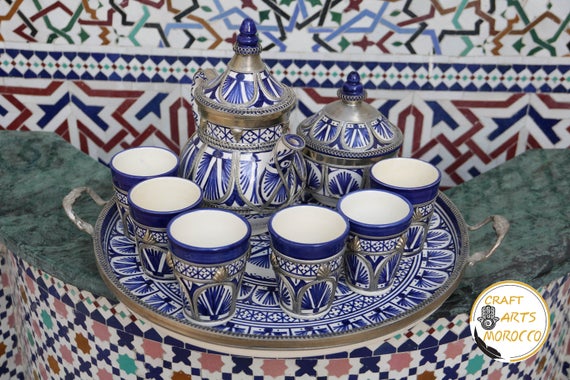 Antique Moroccan Ceramic Tea Pot Set