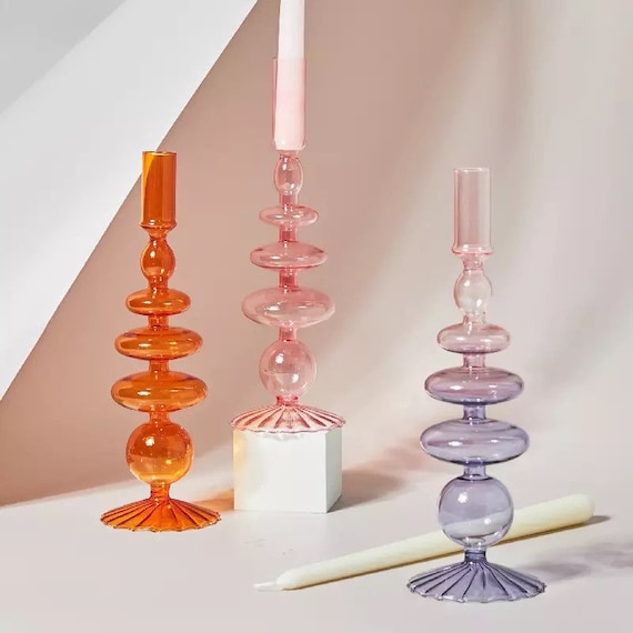 Colourful glass candlestick holder Nordic style | boho candlestick holder | glass candle holder