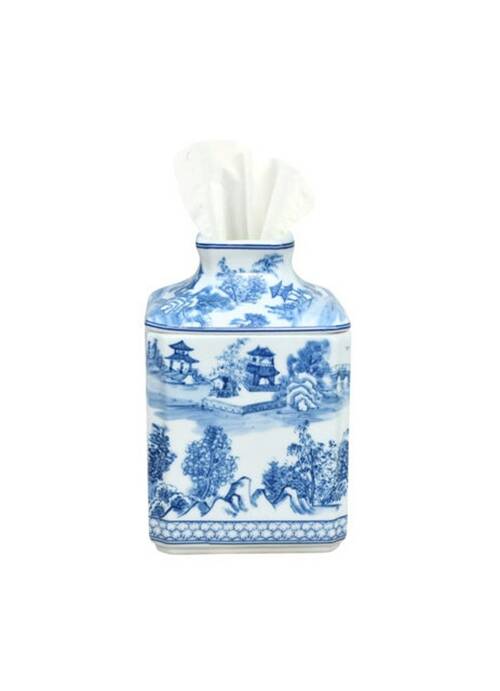 Blue & White Chinoiserie Floral Tissue Box Cover