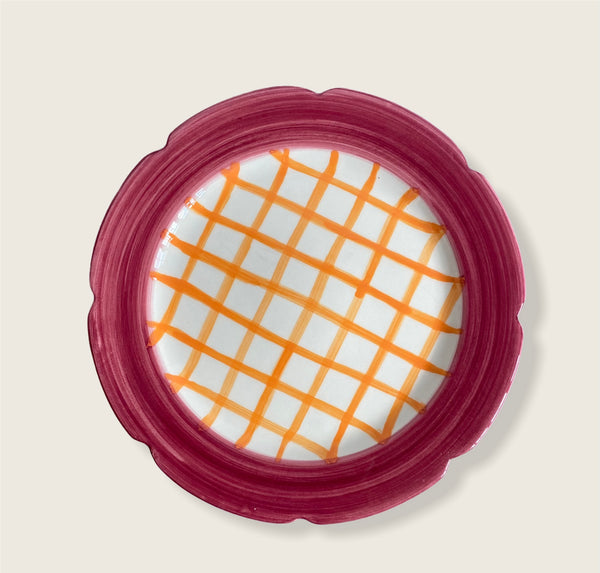 Hot Cakes Cake Stand in Raspberry & Orange Gingham
