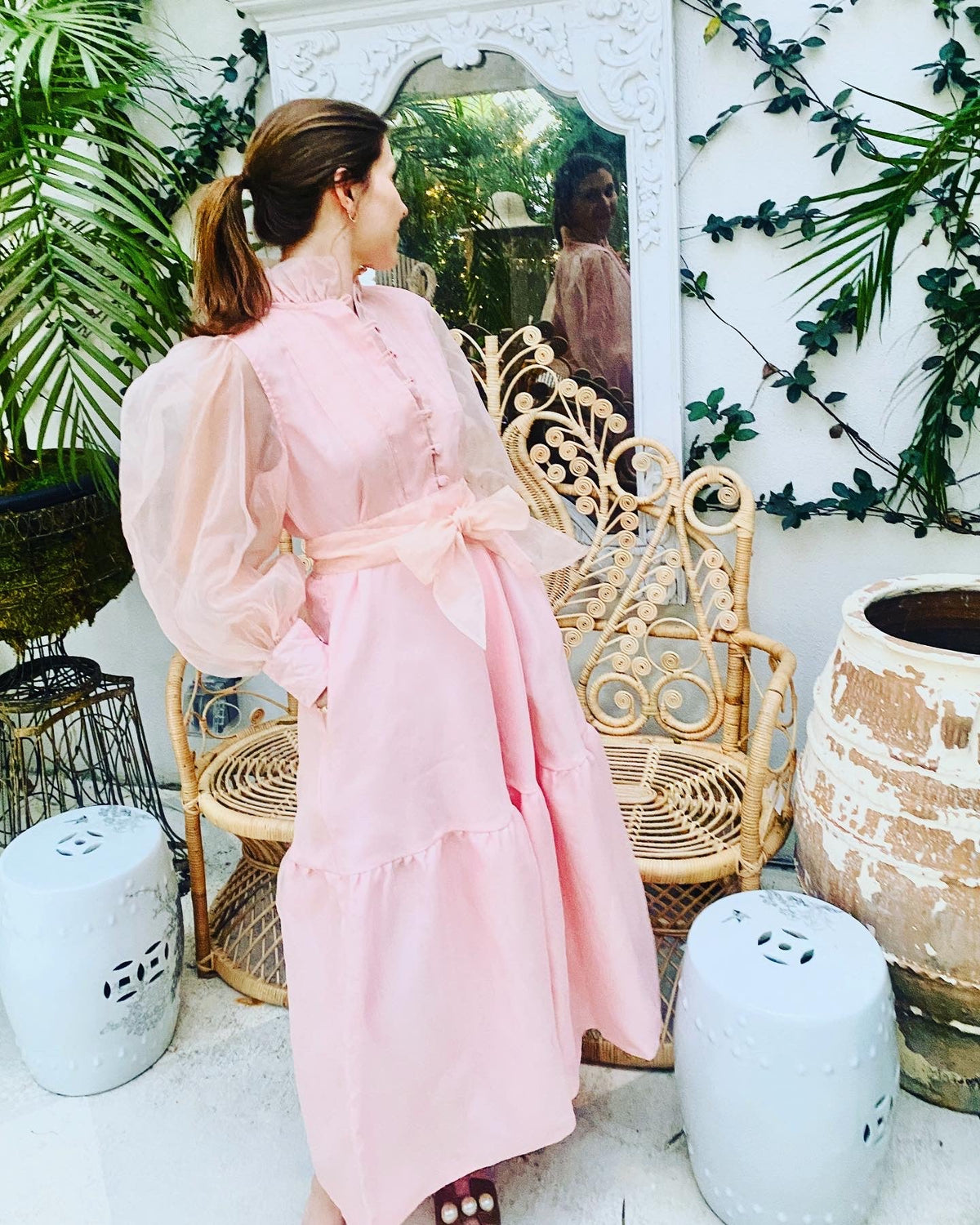 Athenee Dress in Pink Silk Organza