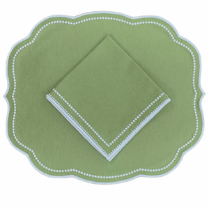 Luxury Table Linens Sage Embroidered Placemat andNapkin