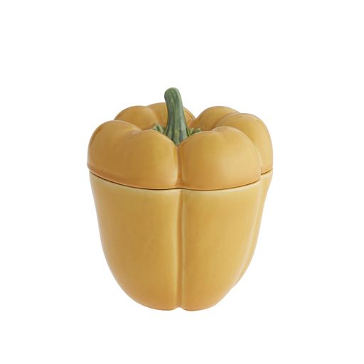 Front view of Pepper Box 8 inch showcasing a yellow pepper shape and green stem on white background