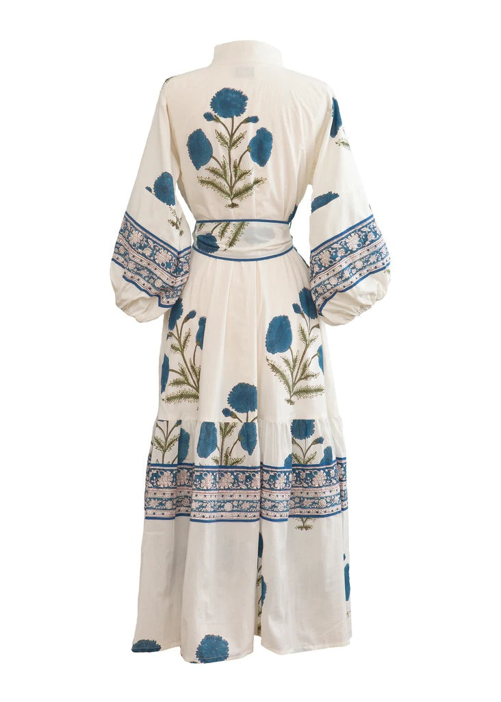 Sue Sartor Flounce Dress in French Blue Marigold