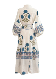 Sue Sartor Flounce Dress in French Blue Marigold