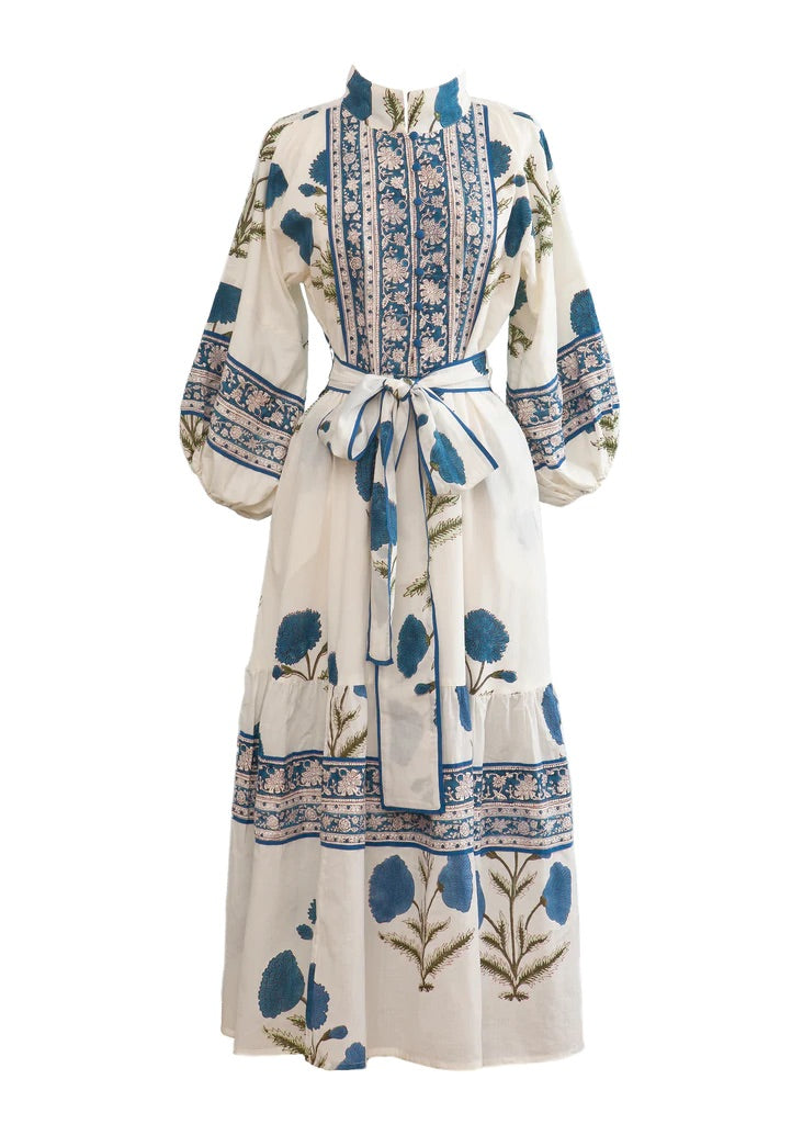 Sue Sartor Flounce Dress in French Blue Marigold