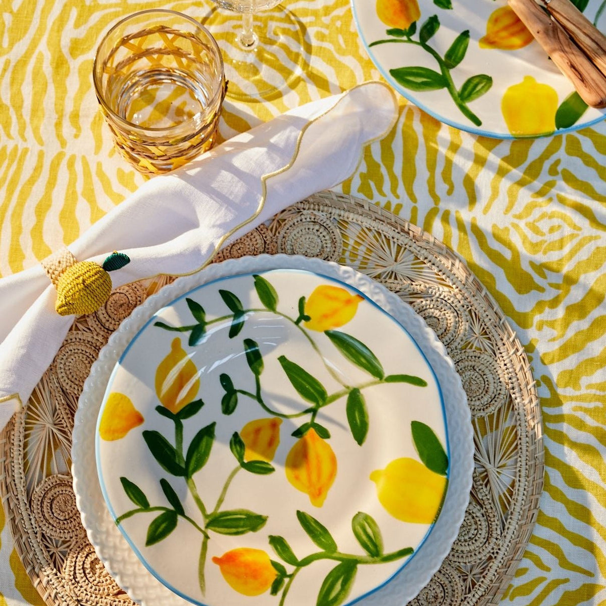 Zebra Yellow Tablecloth in Linen