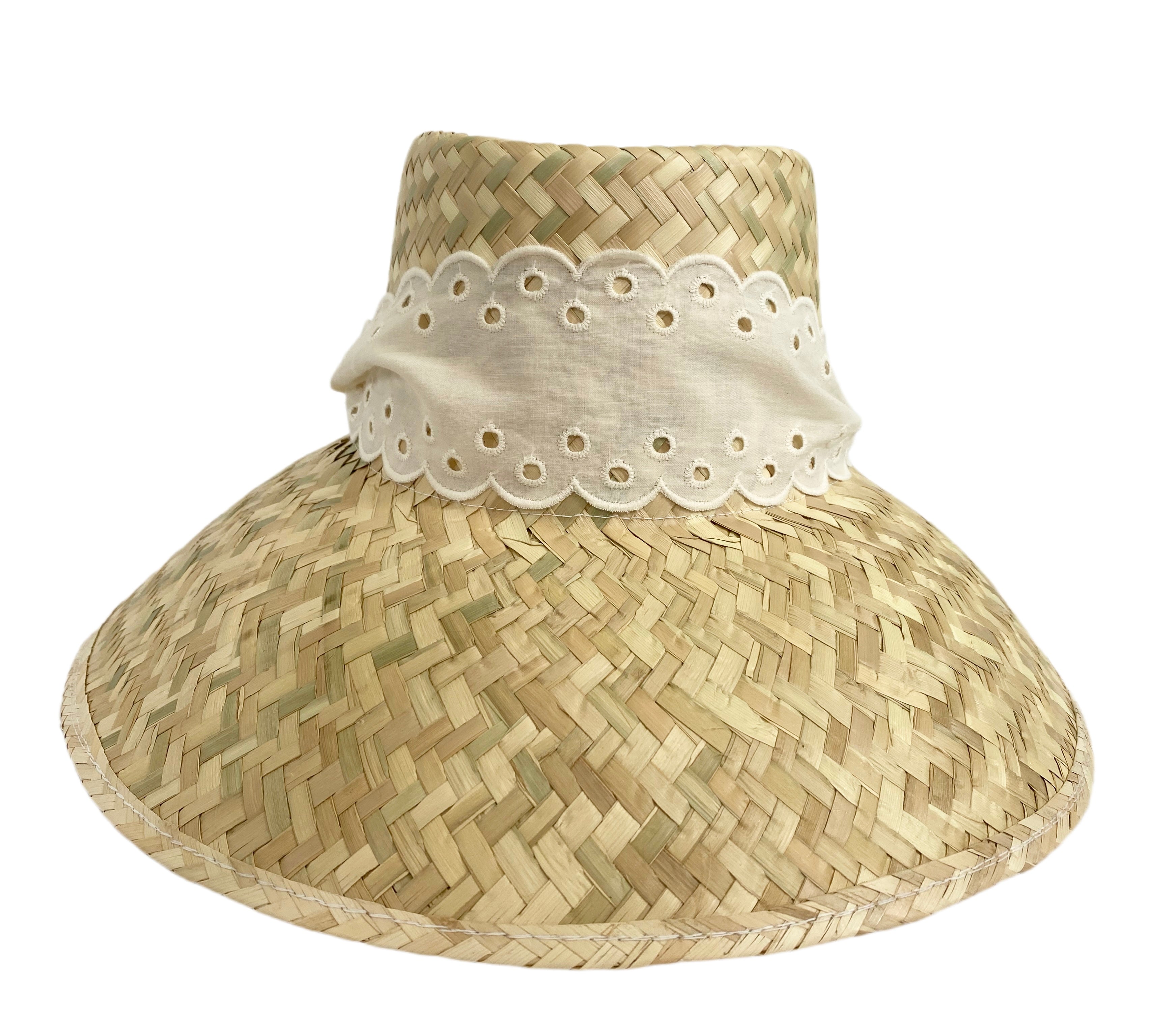 Amaryllis Sun Hat With Antique Eyelet Scalloped Lace Ribbon