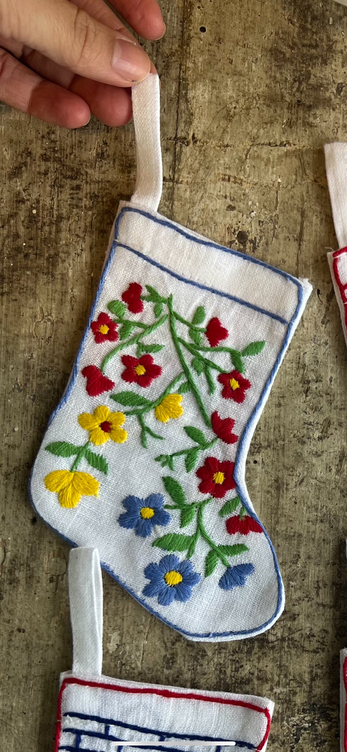 #1 Christmas Mini Stocking Ornament Hand-Embroidered