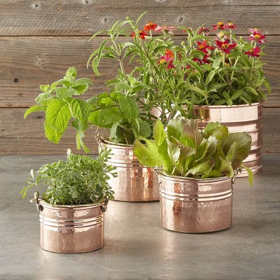 Copper Round Ribbed Planter