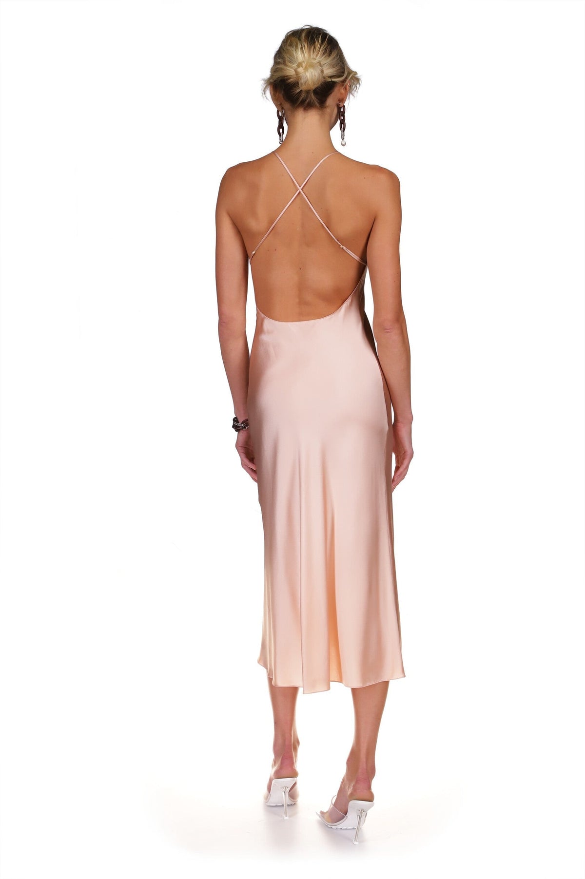 Midi Slip Dress with Open Back