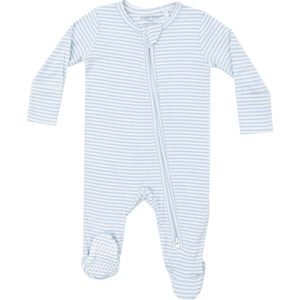 Blue Stripe 2 Way Zipper Footie, Blue