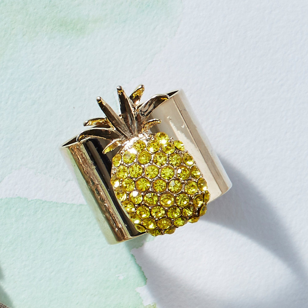 Pineapple Napkin Rings in Yellow, Set of Two