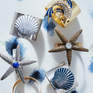 Painted Shell Napkin Rings in Blue, Set of Two