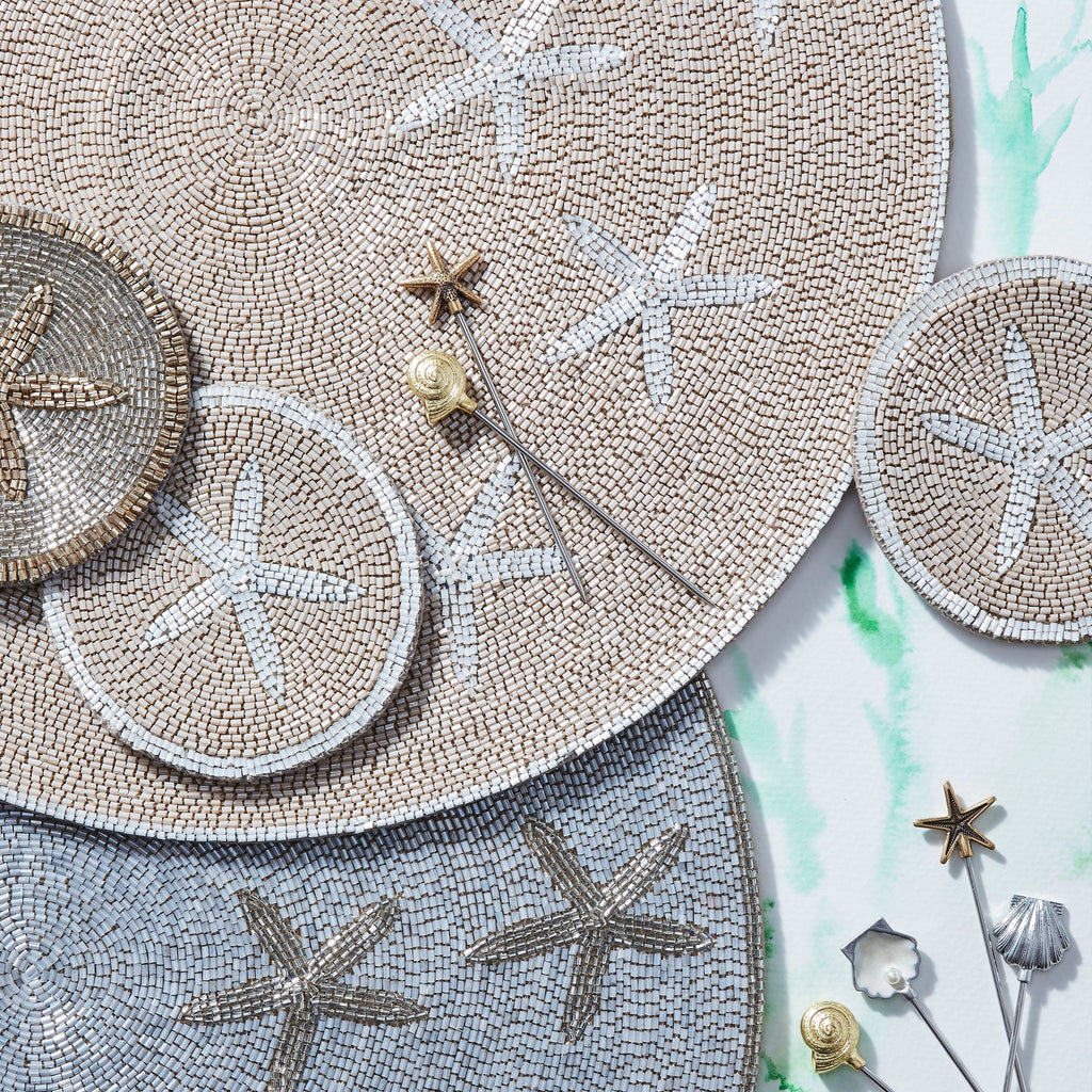 Starfish Hand Beaded Placemat in Taupe